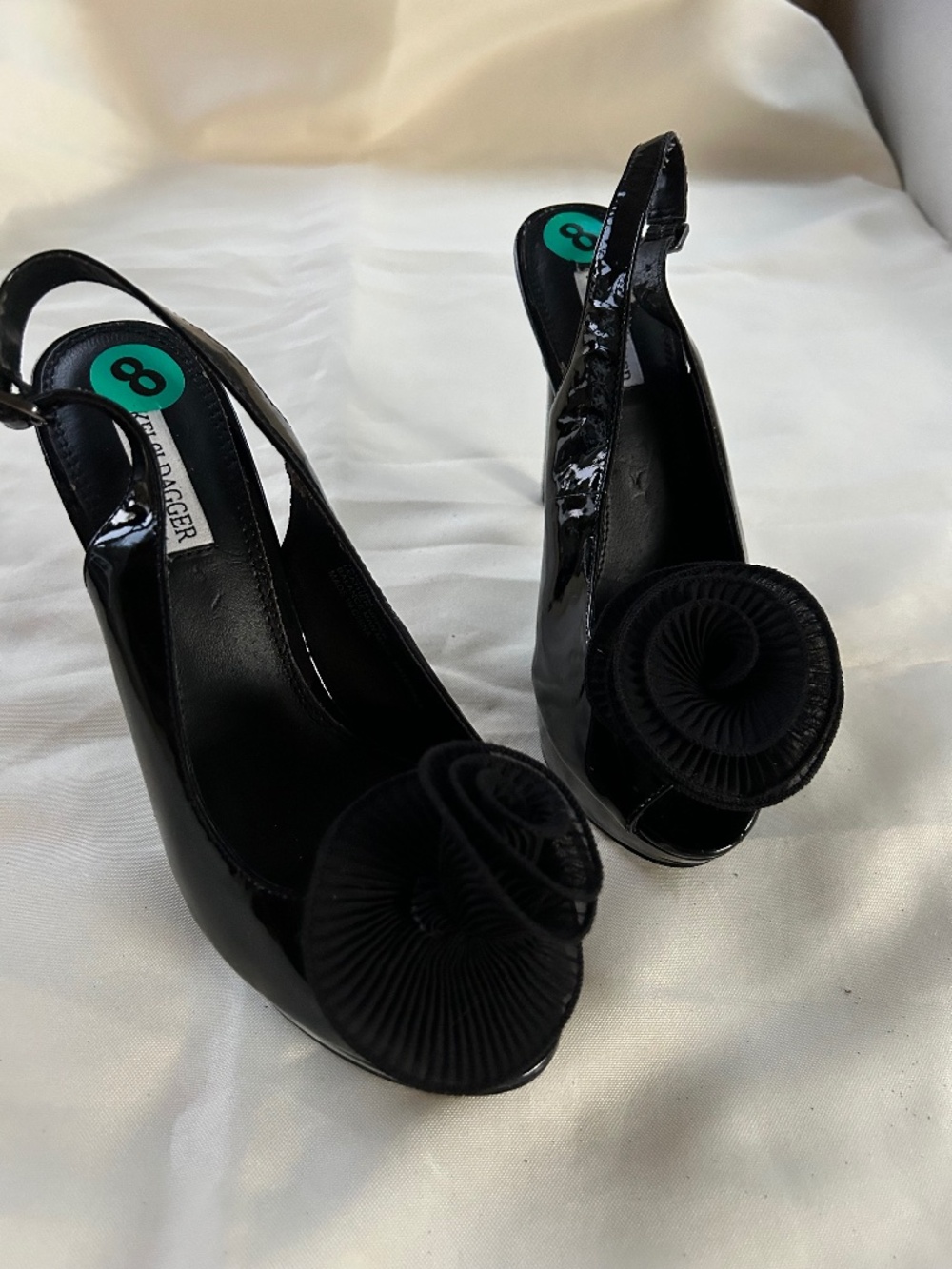 Ladies black patent leather platform heels